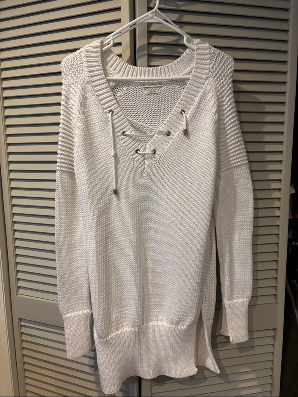 Zara Lace-Up V-Neck Knit Sweater